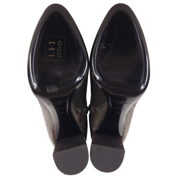 Saint Laurent Lou Ankle Boot 36 6 Metallic Leather Gun Metal New - Picture 6 of 15